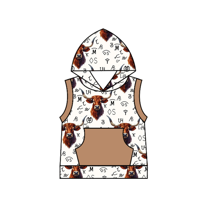 (Pre-order)BT1170 Highland Cow Western Wild Print Boys Hoodie Tee Shirts Top