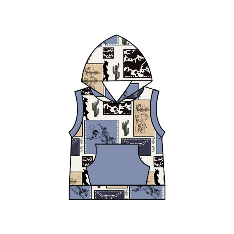 (Pre-order)BT1171 Cowboy Western Print Boys Hoodie Tee Shirts Top