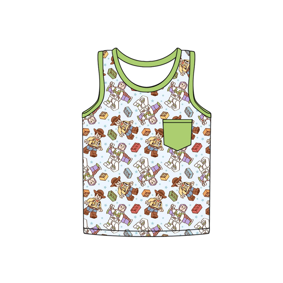 (Pre-order)BT1190 Cartoon Toys Print Boys Summer Pocket Vest Top