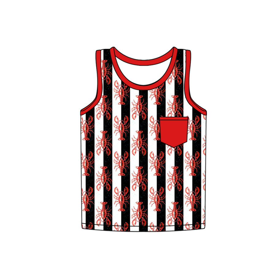 (Pre-order)BT1191 Crayfish Black Stripes Print Boys Summer Pocket Vest Top