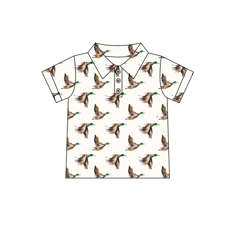 (Pre-order)BT1194 Duck White Print Boys Summer Polo Tee Shirts Top