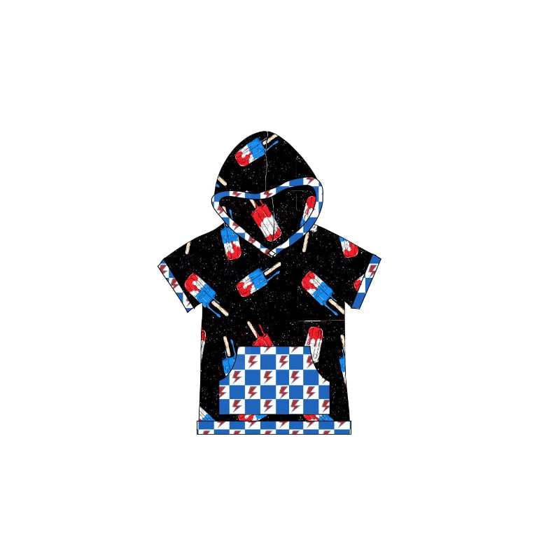 (Pre-order)BT1203 Popsicle Flash Plaid Print Boys 4th of July Hoodie Tee Shirts Top