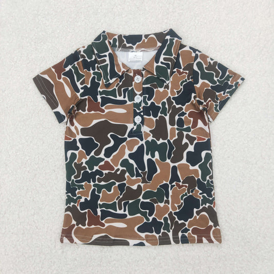 BT1213 Brown Camo Print Boys Summer Polo Tee Shirts Top