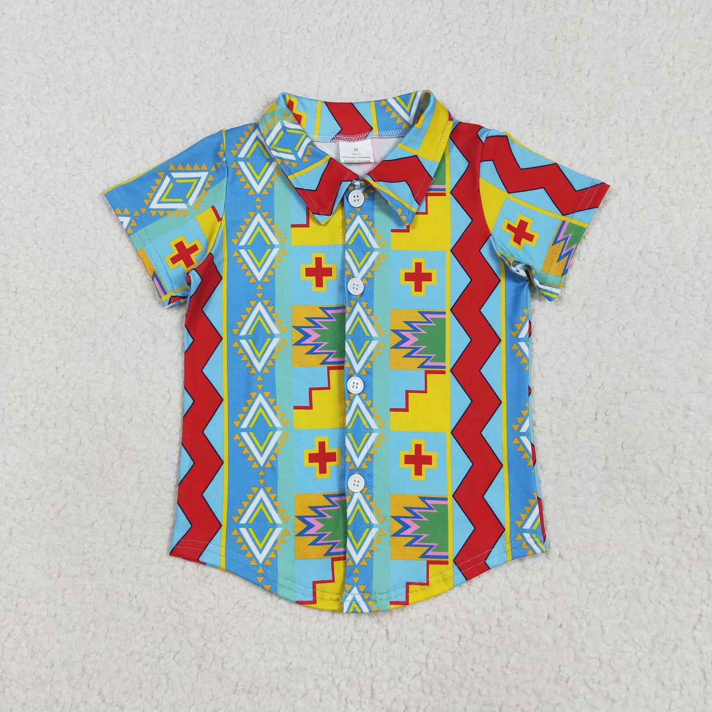 BT1225 Colorful Aztec Western Print Boys Summer Tee Shirts Top