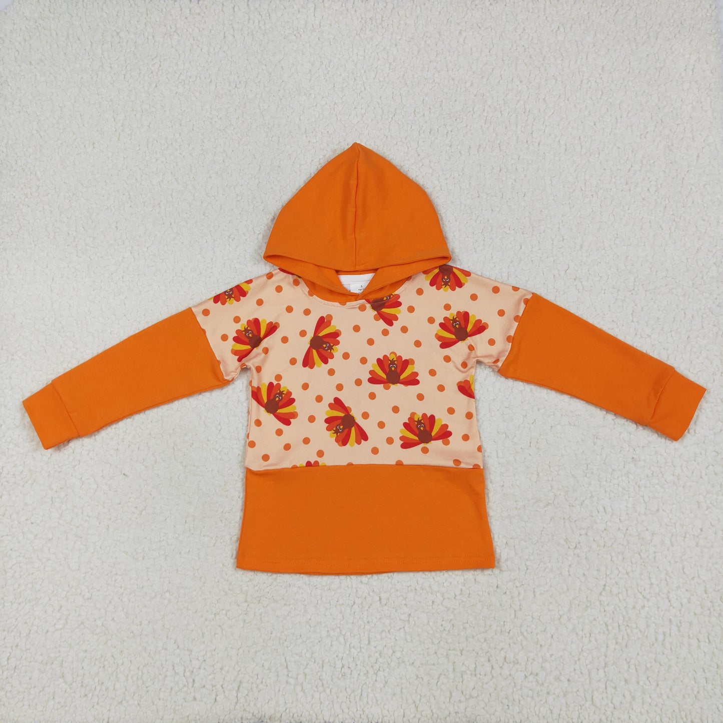 BT1247 Turkey Orange Print Boys Thanksgiving Hoodie Top