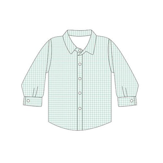 (Pre-order)BT1258 Green Plaid Print Boys Fall Tee Shirts Top
