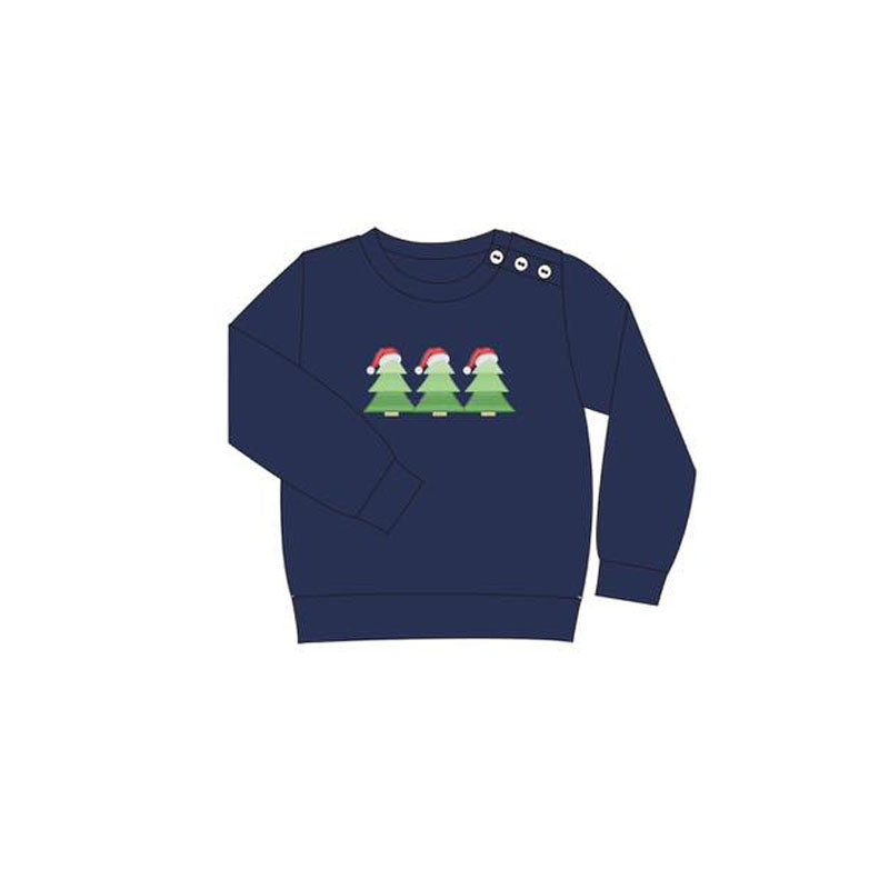 (Pre-order)BT1260 Tree Navy Print Boys Christmas Tee Shirts Top