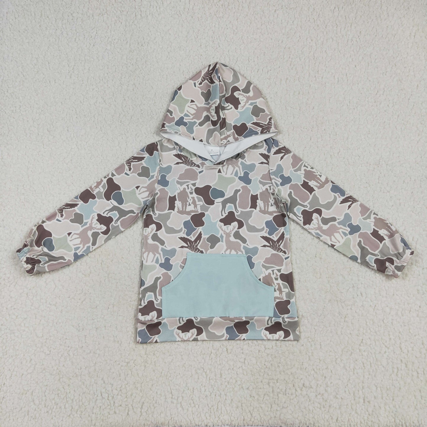 2 Colors Camo Print Boys Hunting Hoodie Top Brothers Wear