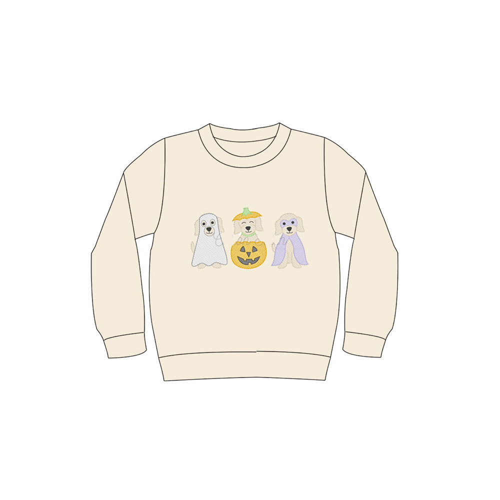 (Pre-order)BT1277 Dog Pumpkin Boys Halloween Long Sleeve Tee Shirts Top
