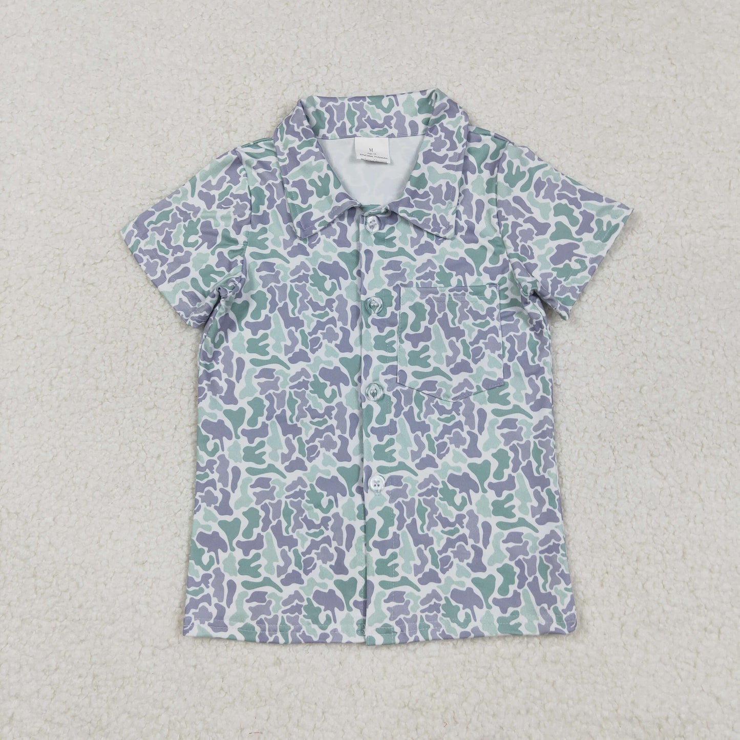 BT1295 Green Purple Camo Print Boys Summer Tee Shirts Top