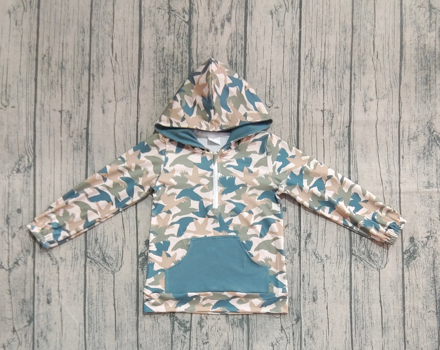(Pre-order)BT1301 Duck Camo Print Boys Fall Hoodie Zipper Top