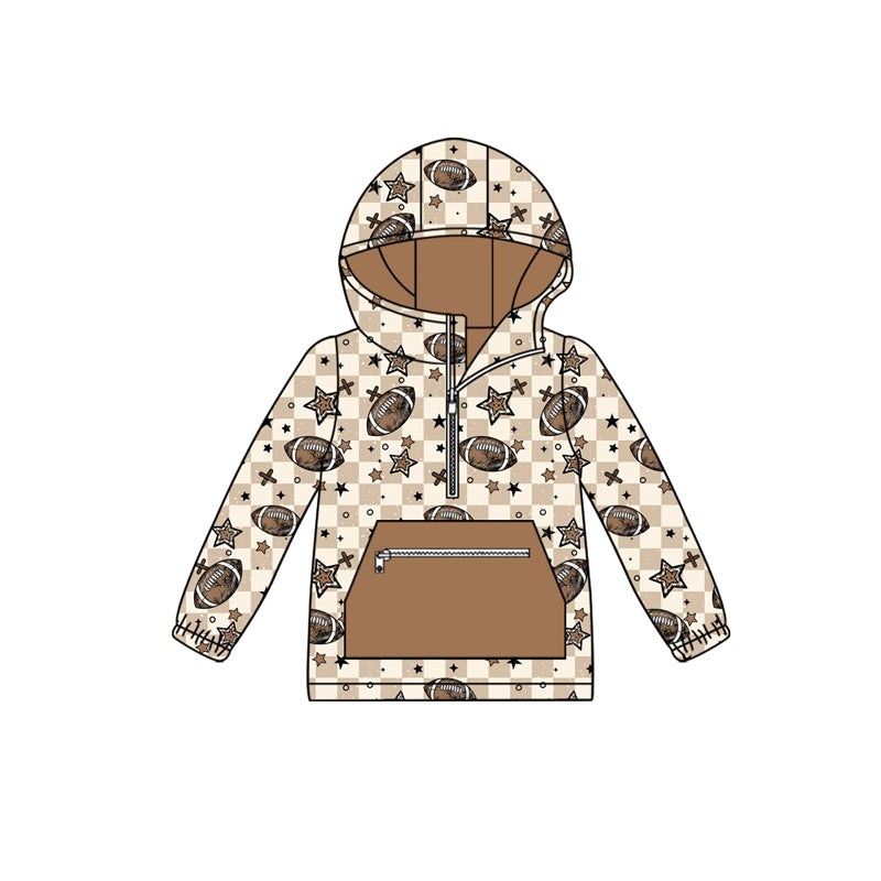 (Pre-order)BT1318 Football Stars Plaid Print Boys Fall Hoodie Zipper Top