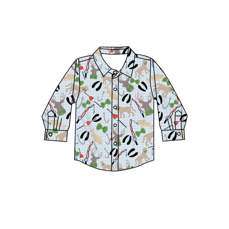 (Pre-order)BT1322 Fishing Plaid Print Boys Fall Hunting Tee Shirts Top