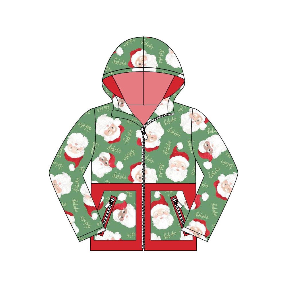 (Pre-order)BT1327 HOHOHO Santa Print Boys Hoodie Zipper Pockets Christmas Jacket Top