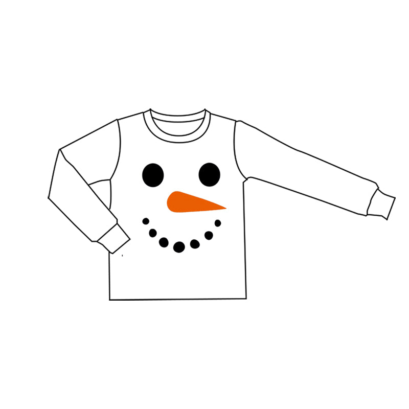 (Pre-order)BT1351 Snowman White Print Boys Long Sleeve Tee Shirts Top