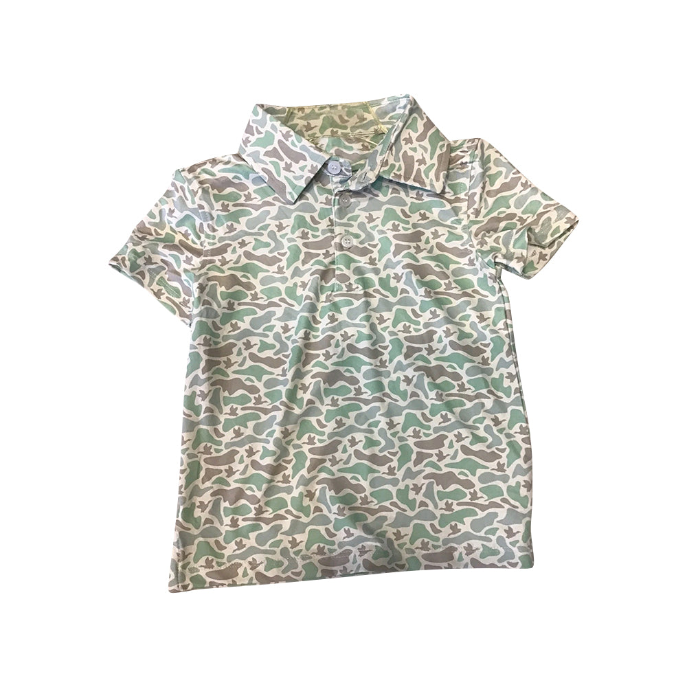 (Pre-order)BT1354 Duck Green Camo Print Boys Summer Polo Top