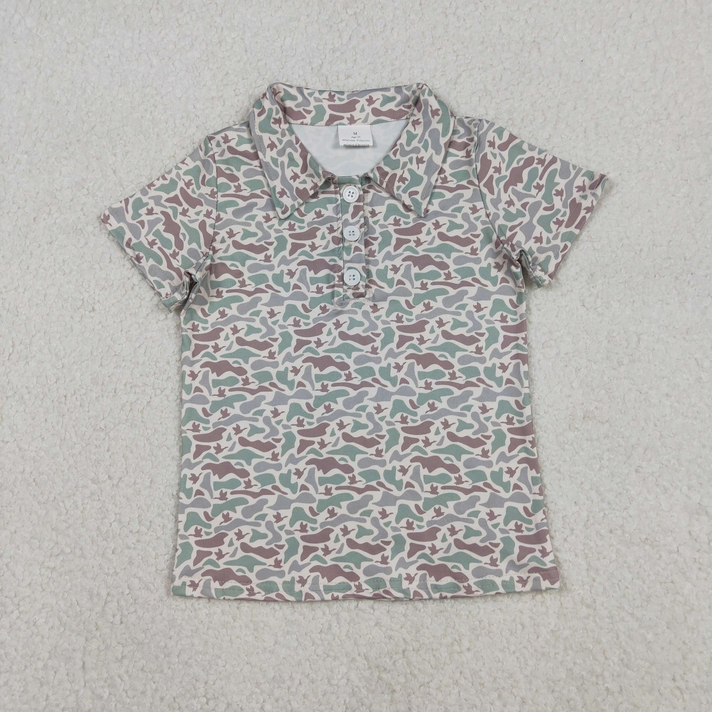 BT1354 Duck Green Camo Print Boys Summer Polo Top