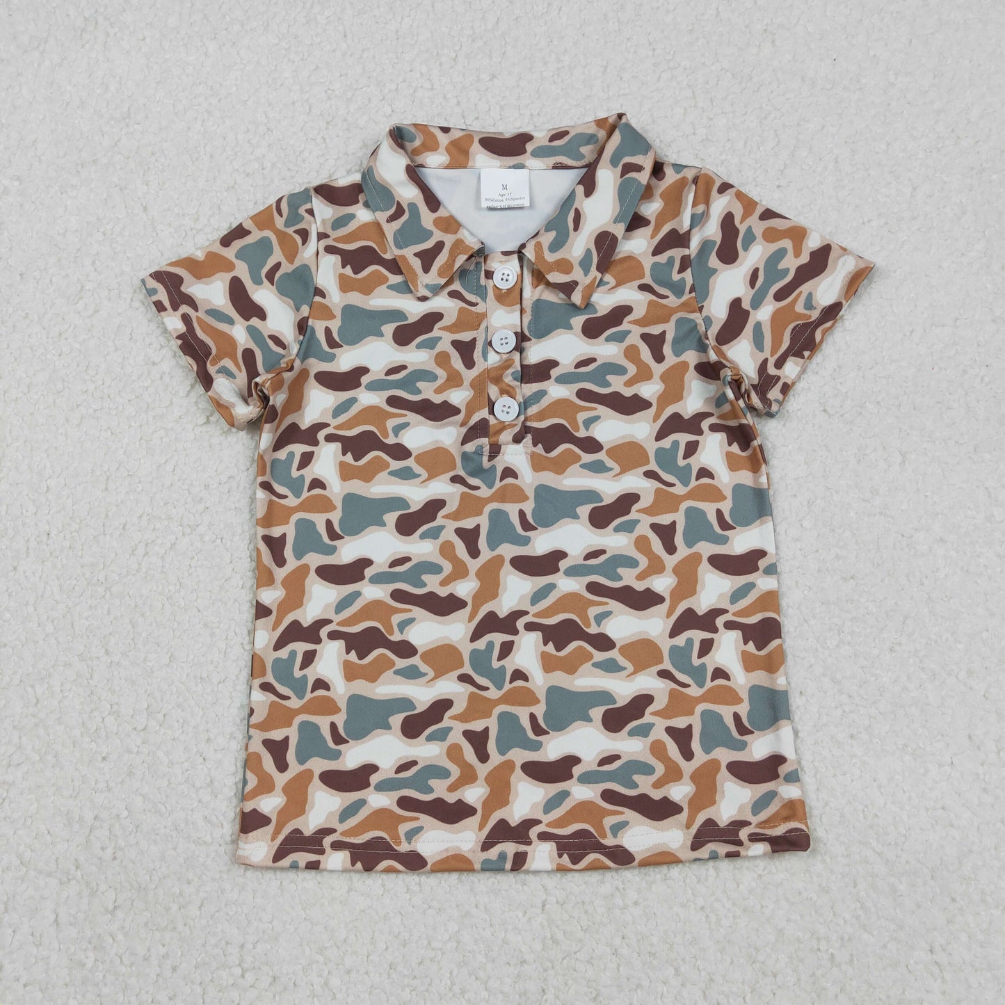 BT1355 Brown Camo Print Boys Summer Polo Tee Shirts Top