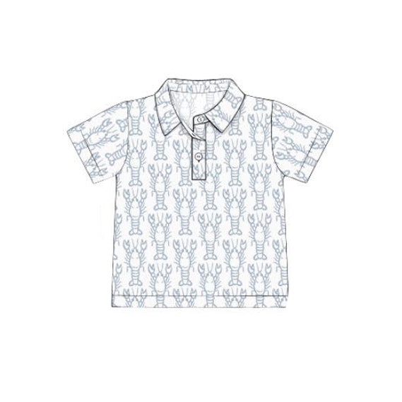 (Pre-order)BT1364 Crayfish Grey Print Boys Summer Polo Top