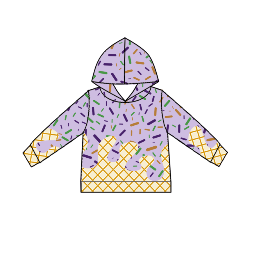 (Pre-order)BT1373 Purple Sprinkles Print Kids Long Sleeve Hoodie Top