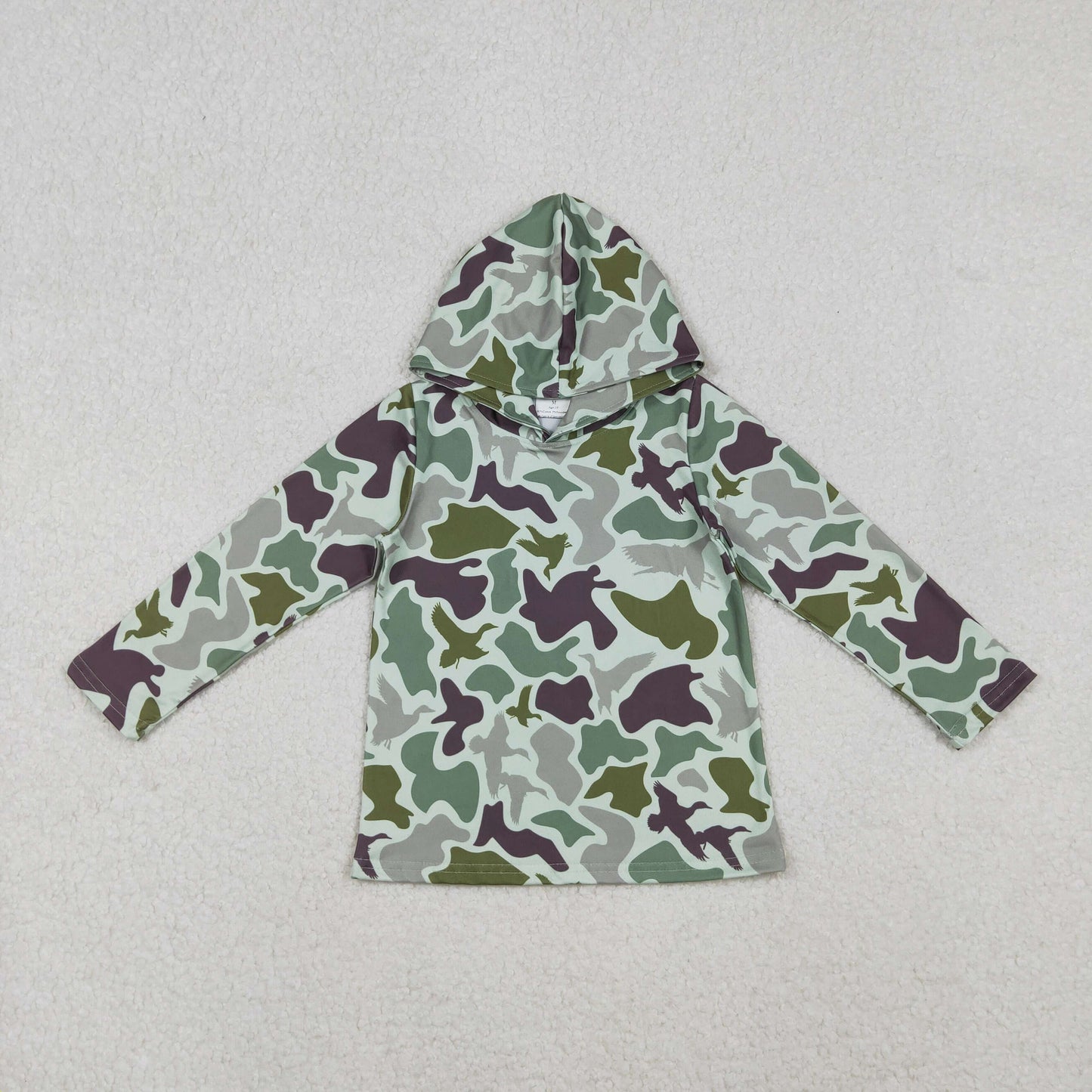 BT1374 Duck Green Camo Print Kids Long Sleeve Hoodie Top