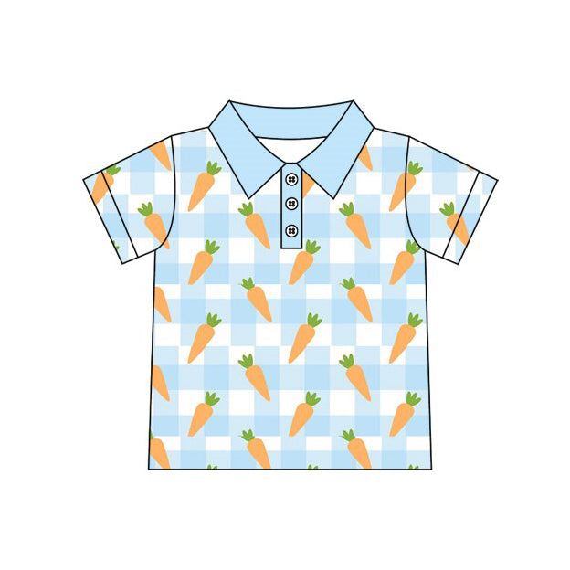 (Pre-order)BT1391 Carrot Plaid Blue Print Boys Easter Polo Top
