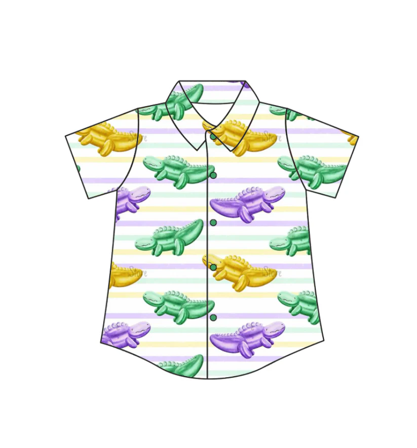 (Pre-order)BT1393 Crocodile Print Boys Mardi Gras Tee Shirts Top