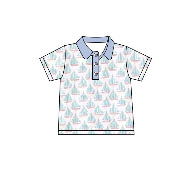 (Pre-order)BT1401 Sailboat Print Boys Summer Polo Top