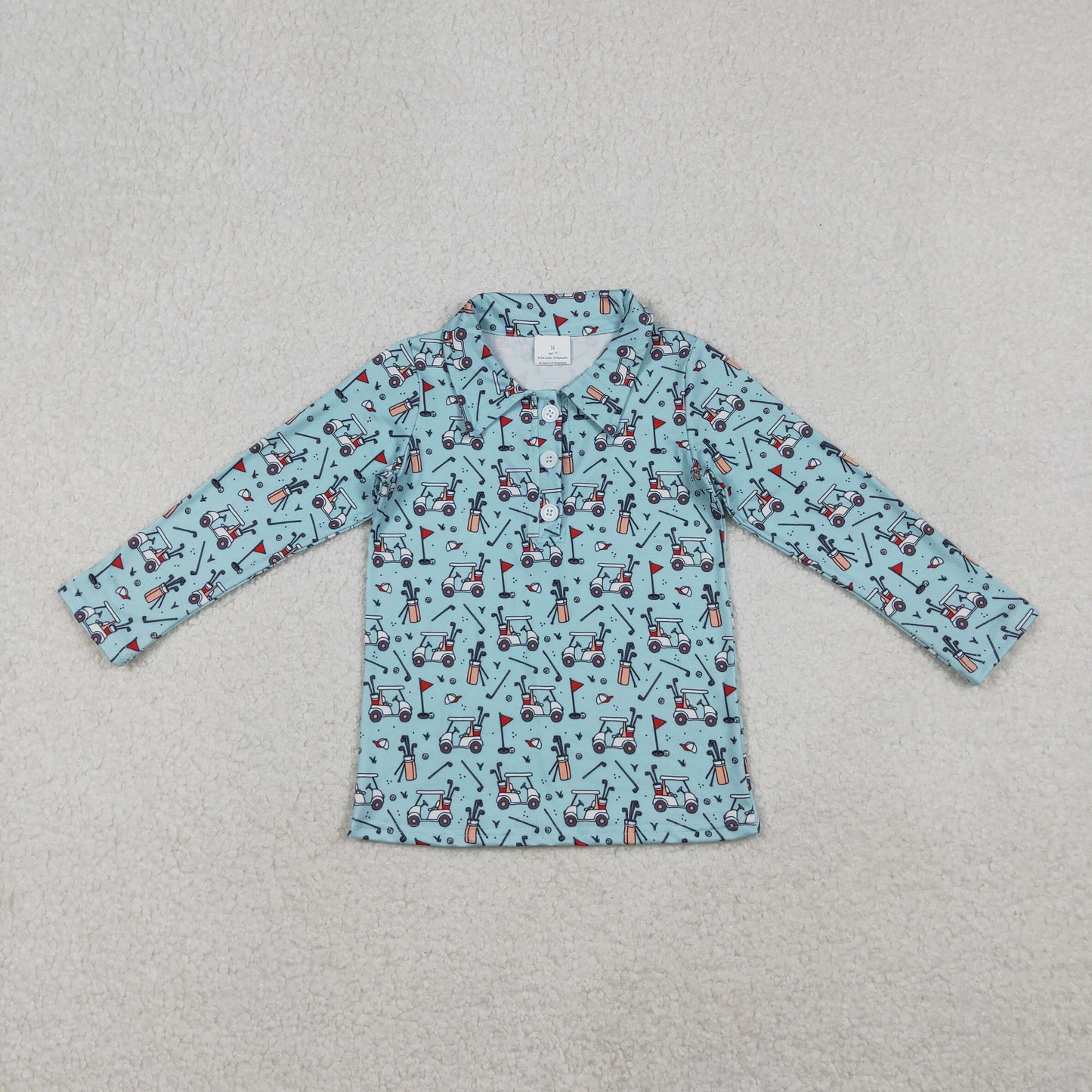 BT1404 Golf Blue Print Boys Long Sleeve Polo Top