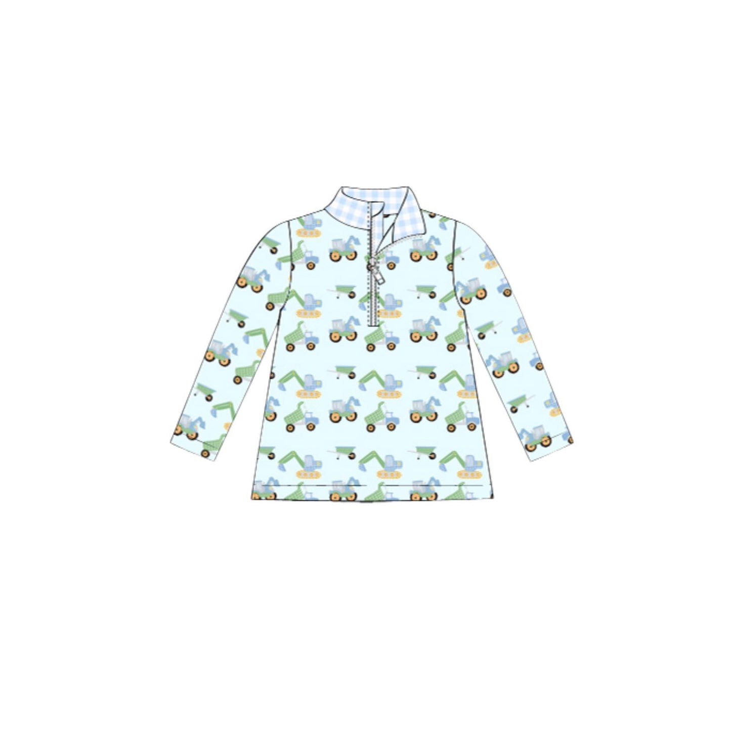 (Pre-order)BT1408 Construction Trucks Print Boys Zipper Pullover Top