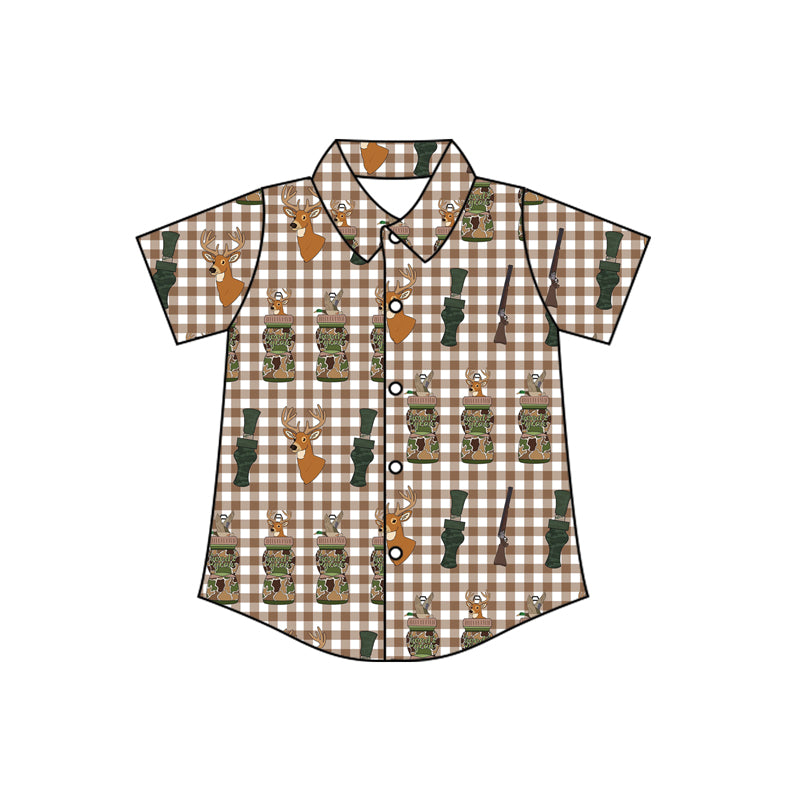 (Pre-order)BT1412 Duck Call Deer Plaid Print Boys Summer Tee Shirts Top