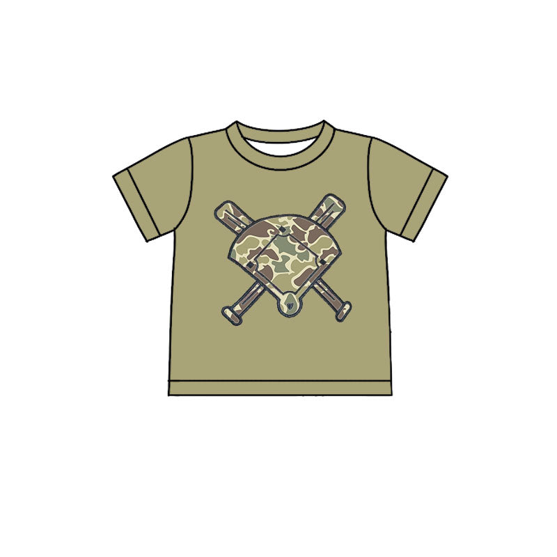 (Pre-order)BT1418 Baseball Brown Green Camo Print Boys Summer Tee Shirts Top