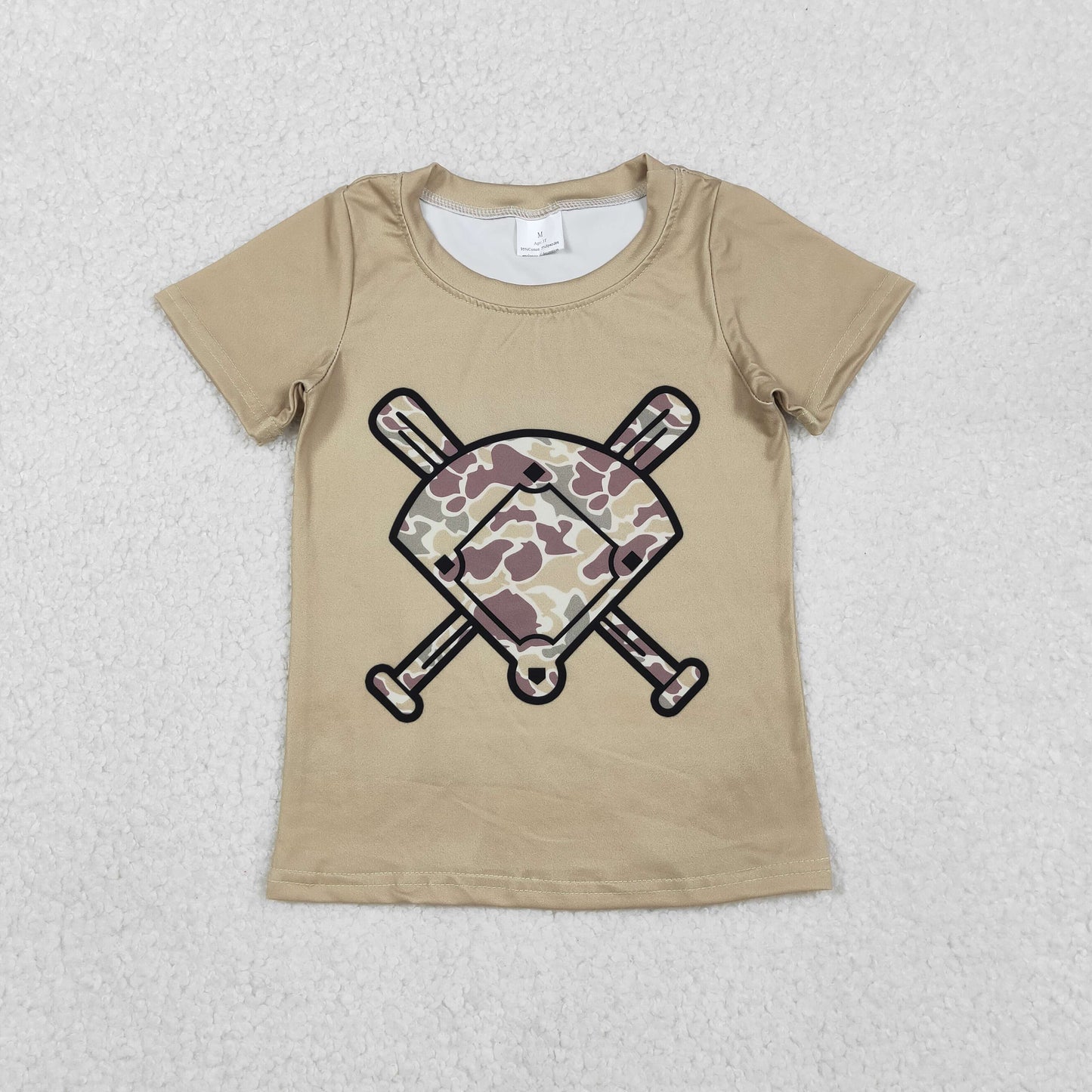 BT1418 Baseball Brown Green Camo Print Boys Summer Tee Shirts Top