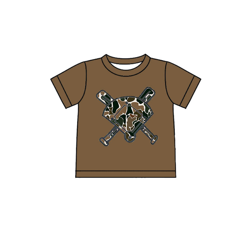 (Pre-order)BT1420 Baseball Brown Camo Print Boys Summer Tee Shirts Top