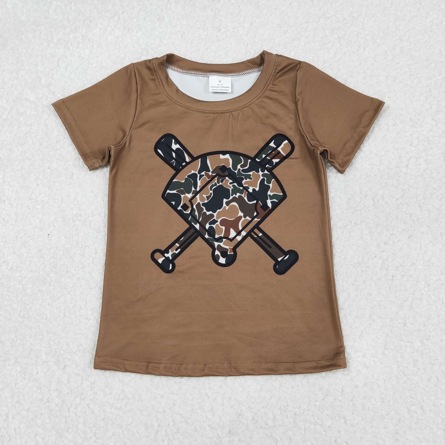 BT1420 Baseball Brown Camo Print Boys Summer Tee Shirts Top