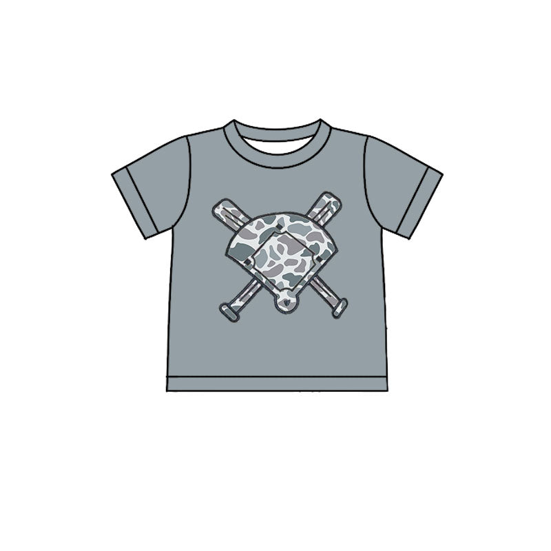 (Pre-order)BT1421 Baseball Grey Camo Print Boys Summer Tee Shirts Top
