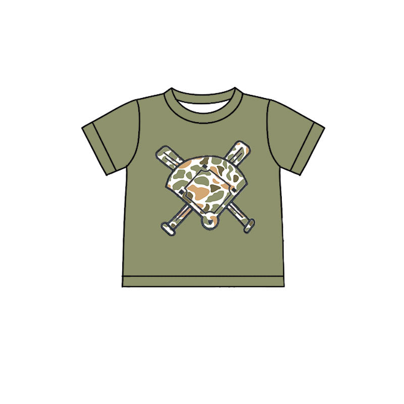 (Pre-order)BT1423 Baseball Green Orange Camo Print Boys Summer Tee Shirts Top