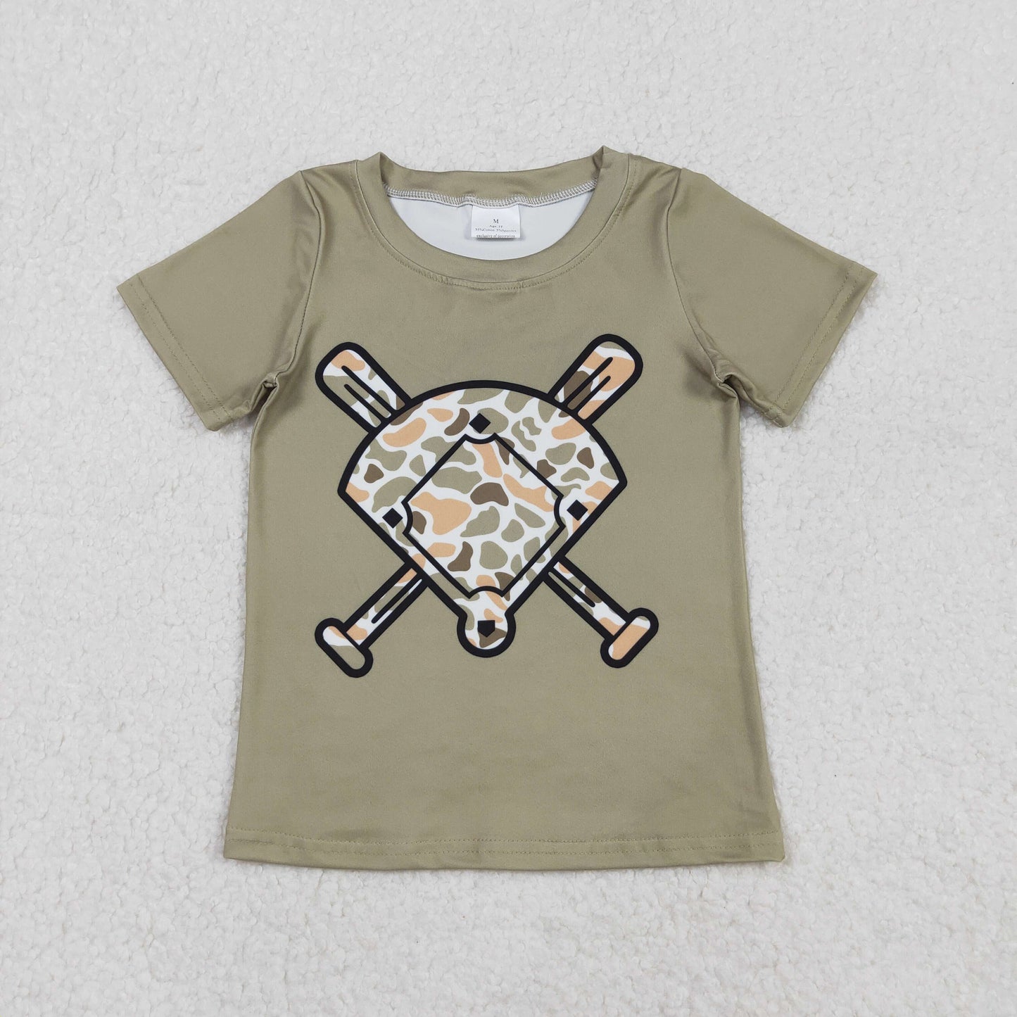 BT1423 Baseball Green Orange Camo Print Boys Summer Tee Shirts Top