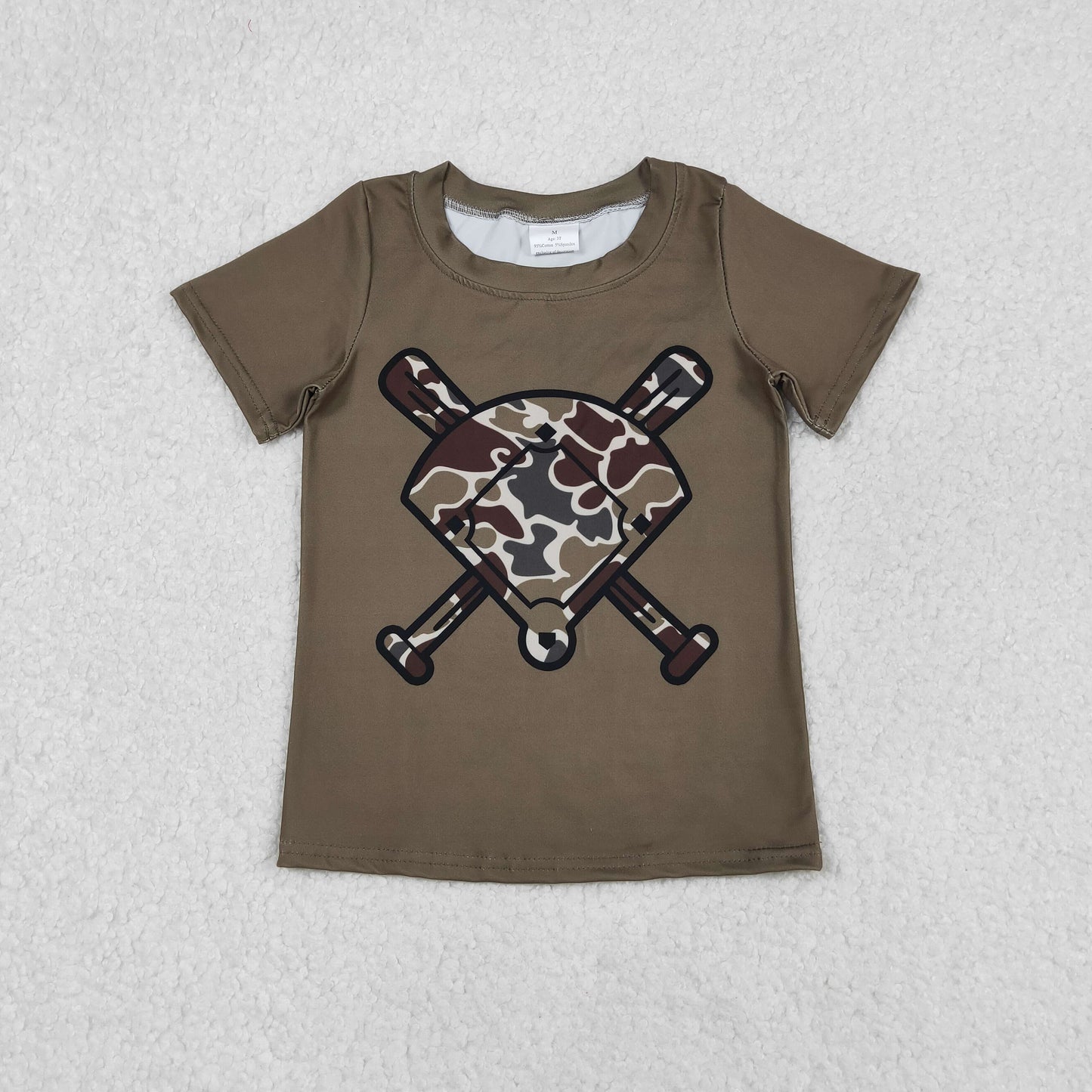 BT1425 Baseball Dark Brown Camo Print Boys Summer Tee Shirts Top