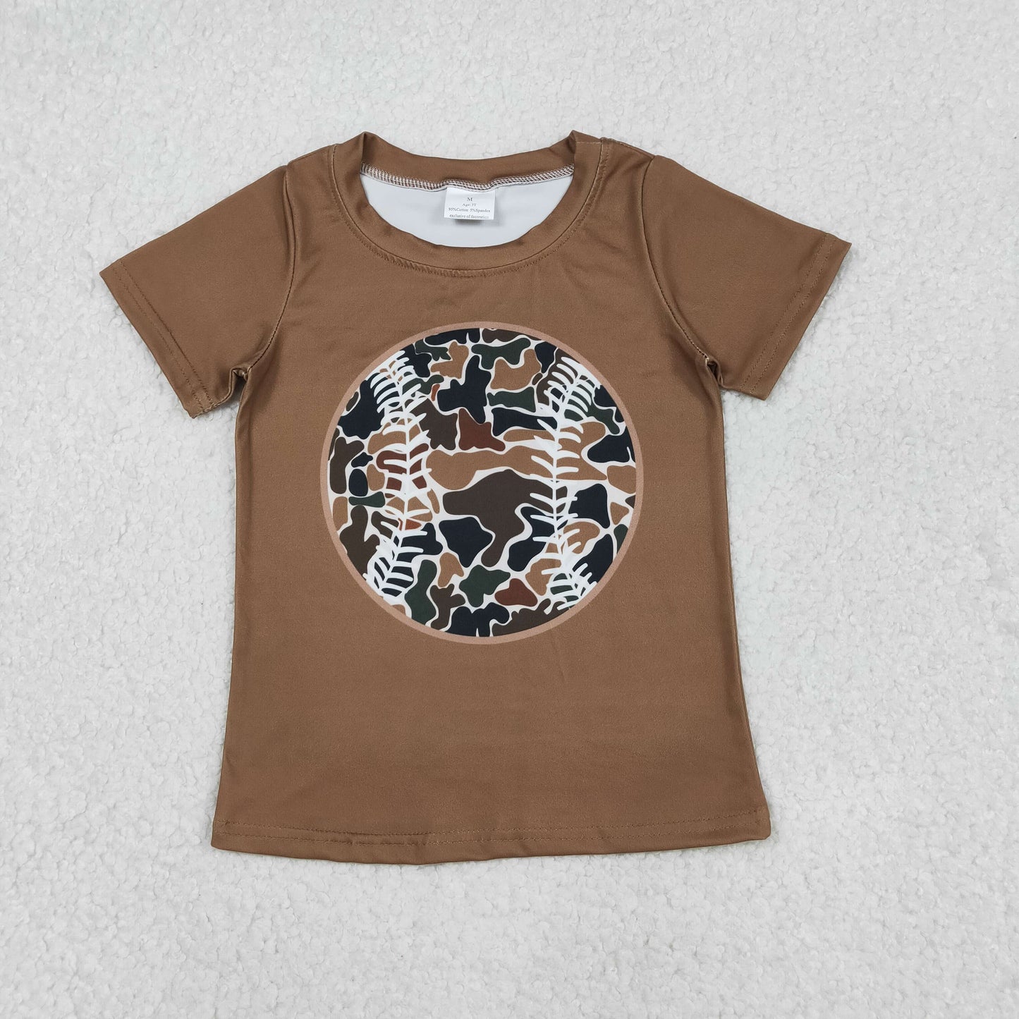 BT1429 Baseball Brown Camo Print Boys Summer Tee Shirts Top