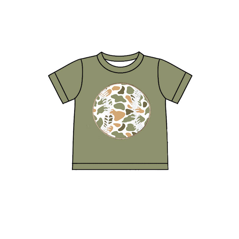 (Pre-order)BT1432 Baseball Green Orange Camo Print Boys Summer Tee Shirts Top