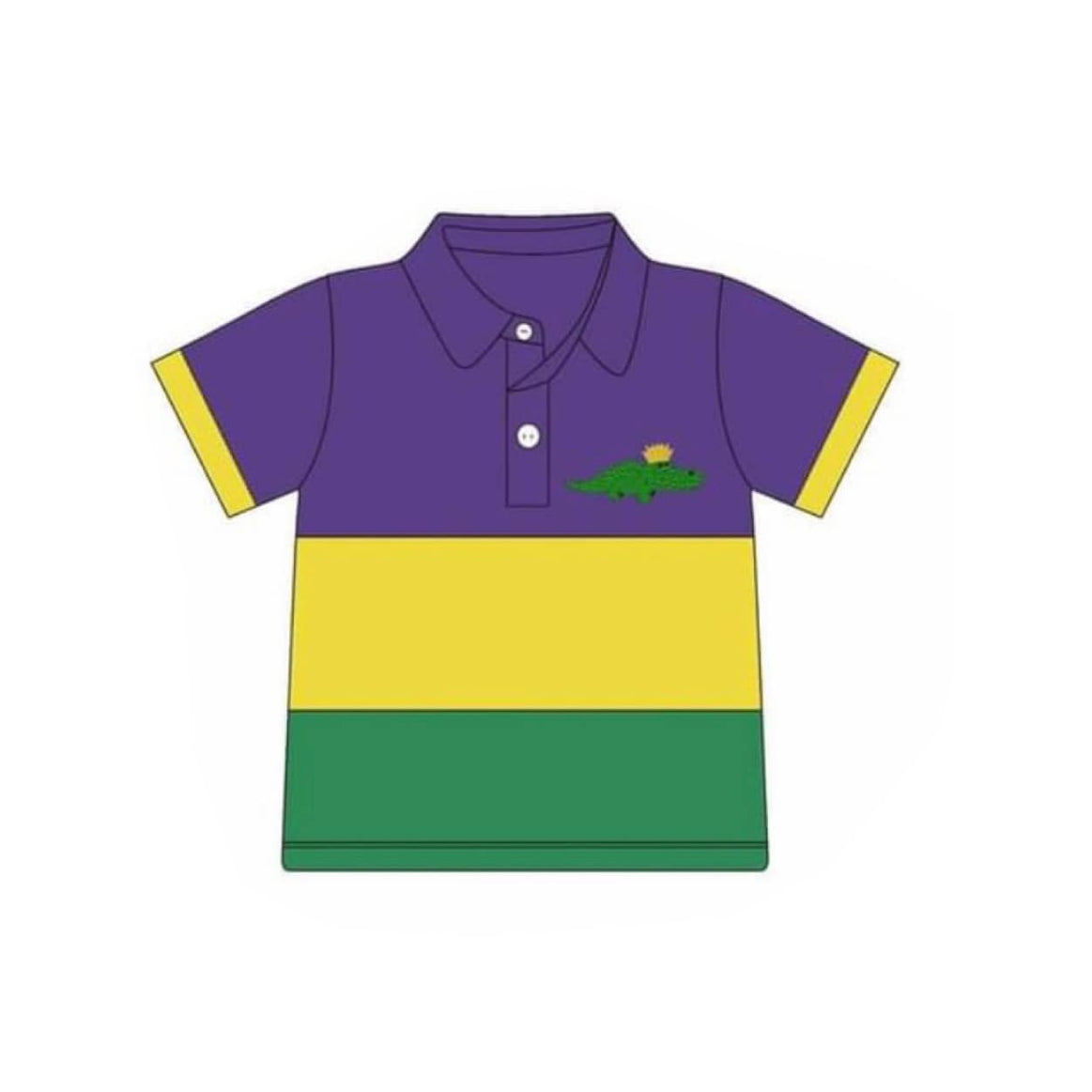 (Pre-order)BT1435 Crocodile Print Boys Mardi Gras Polo Top