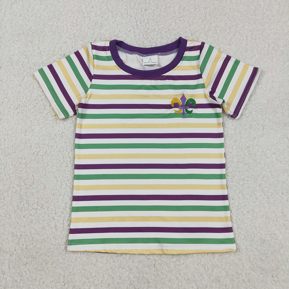 BT1437 Anchor Embroidery Stripes Print Boys Mardi Gras Tee Shirts Top