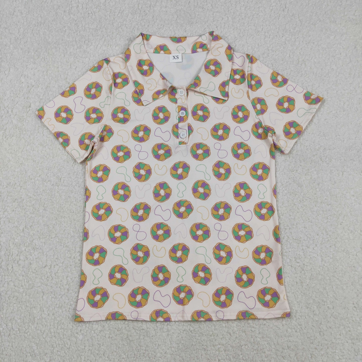 BT1453 Adult Donut Print Man Short Sleeve Mardi Gras Polo Top
