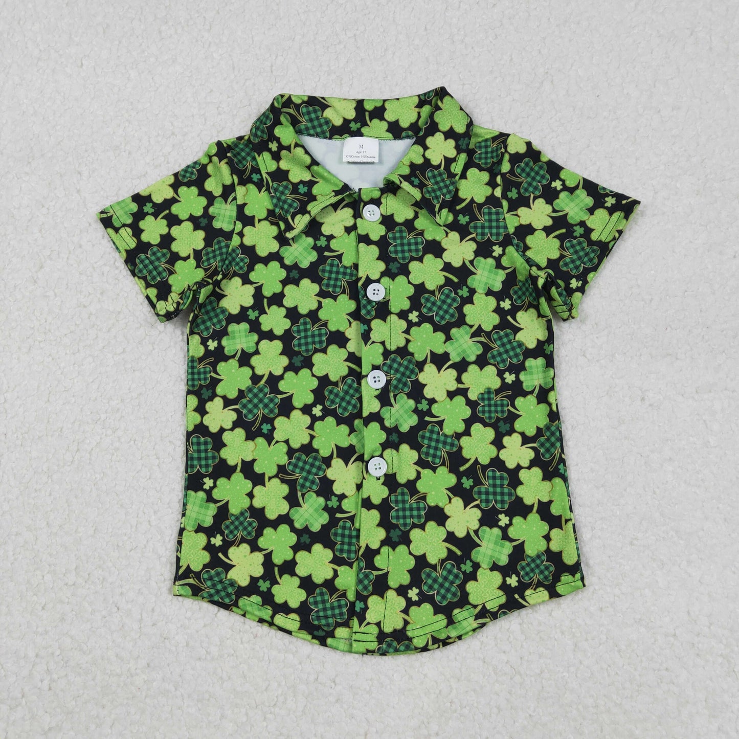 BT1455 Plaid Leaf Green Print Boys St. Patrick's Day Short Sleeve Tee Shirts Top