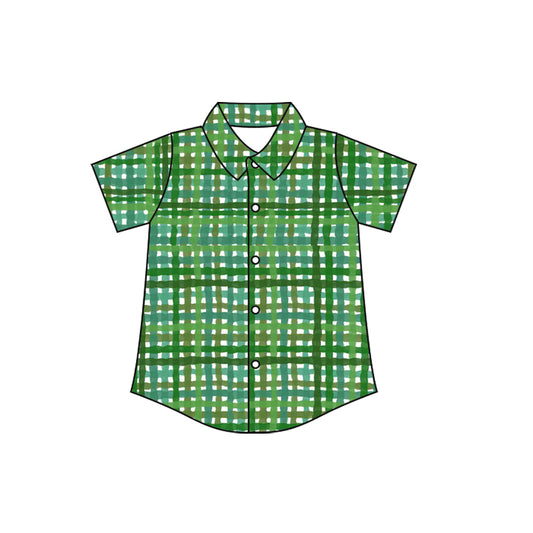 (Pre-order)BT1456 Green Plaid Print Boys St. Patrick's Day Tee Shirts Top