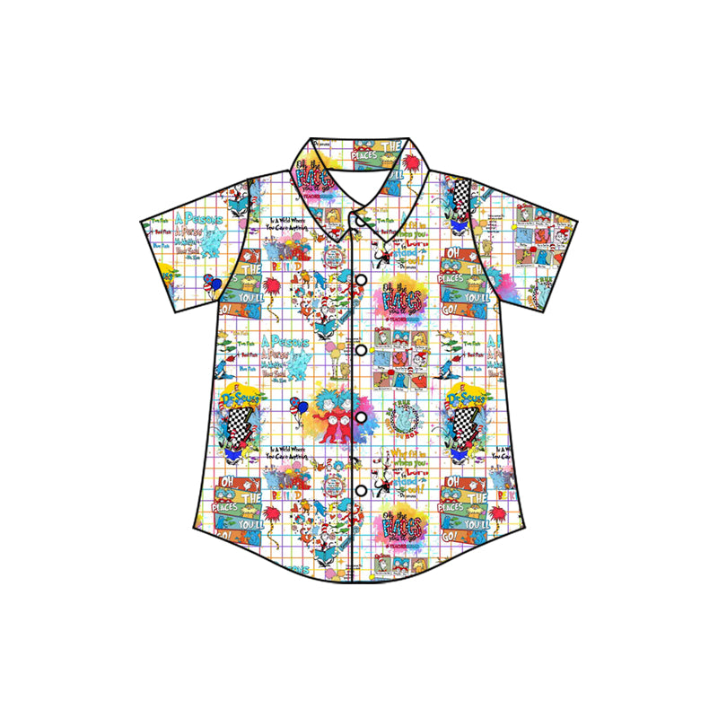 (Pre-order)BT1466 Dr.Reading Plaid Print Boys Summer Tee Shirts Top