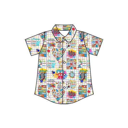 (Pre-order)BT1466 Dr.Reading Plaid Print Boys Summer Tee Shirts Top
