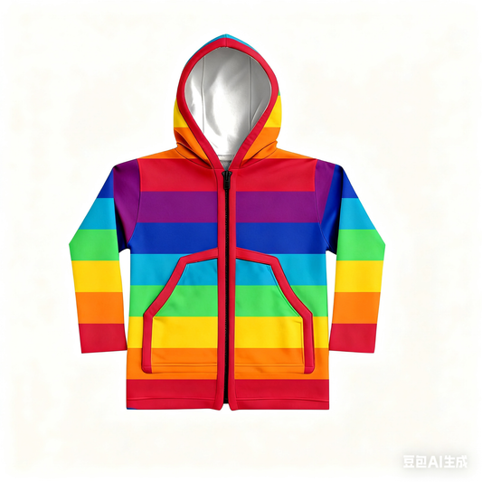 (Pre-order)BT1468 Rainbow Stripes Print Boys Zipper Jacket Top