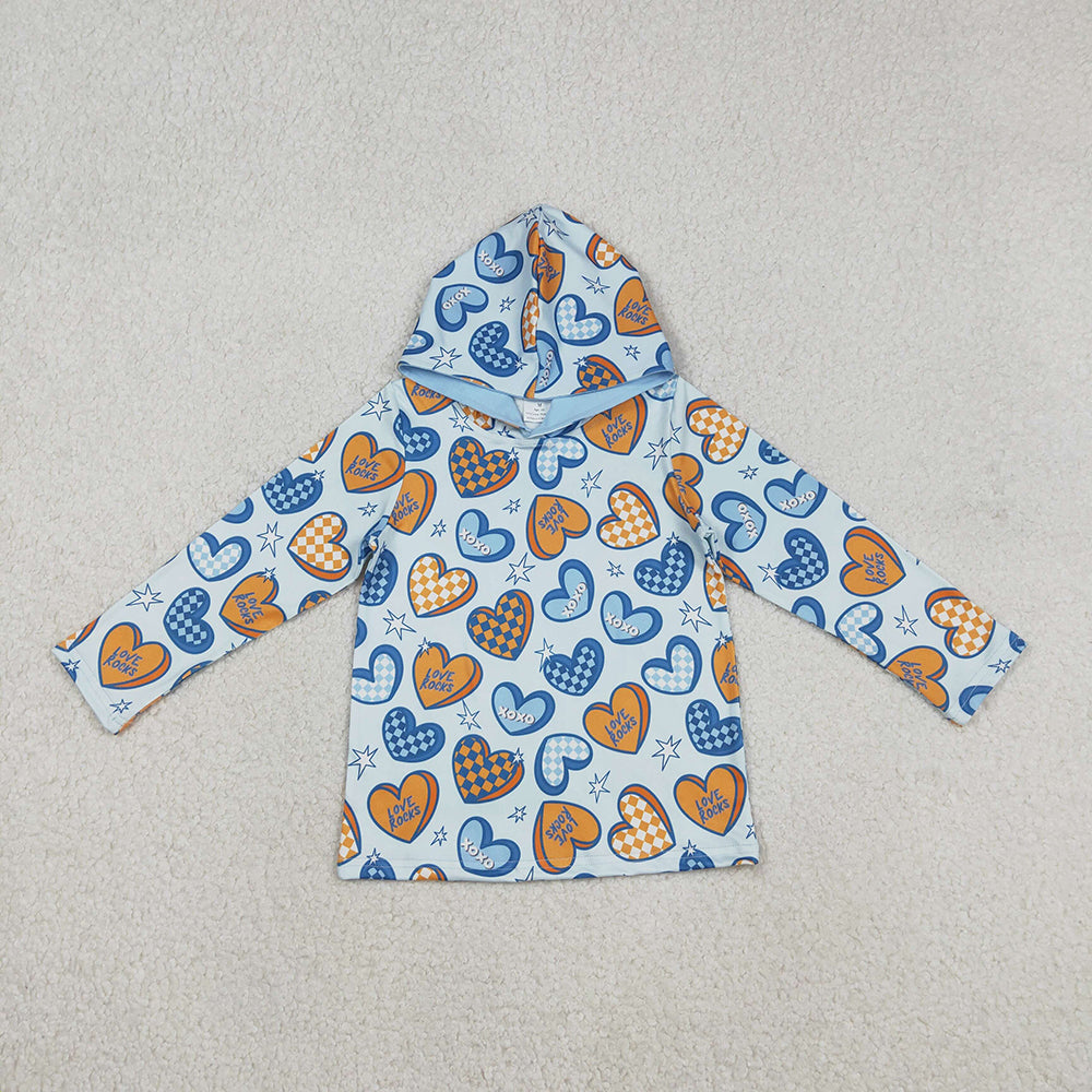 BT1510 XOXO Hearts Blue Print Boys Valentine's Day Hoodie Top
